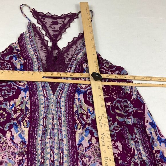 Free People Lace Tank Top  Floral Flowy V-Neck Racerback Boho Festival Shirt S - Picture 6 of 11